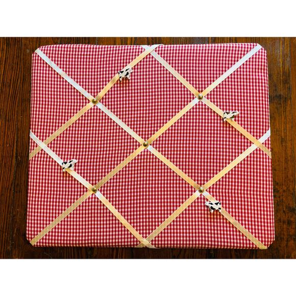 Red Gingham Photo Fabric Notice / Pin / Memory / Memo Board with Cow Clips - Picture 7 of 7